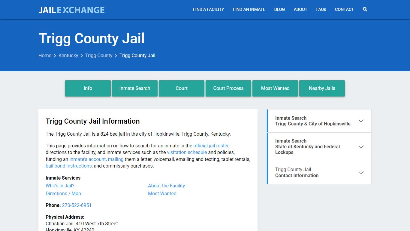 Trigg County Jail, KY Inmate Search, Information
